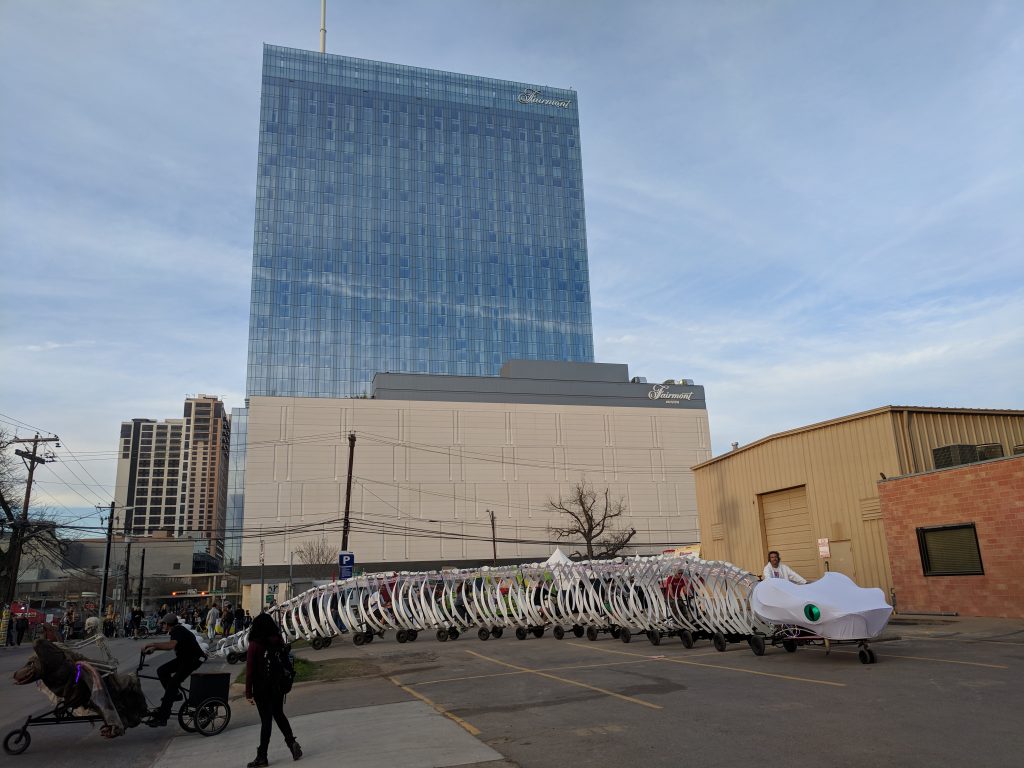 Weird Austin Bike Zoo in front of building downtown