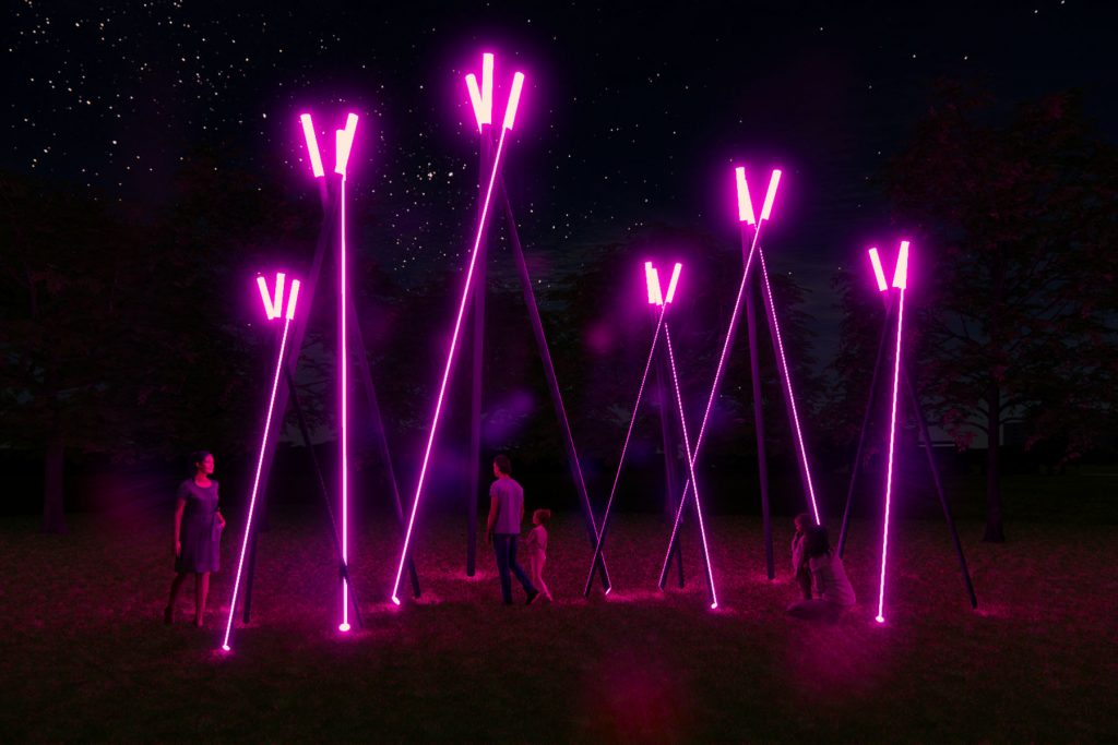 An illuminated art installation at the Creek Show in Austin.